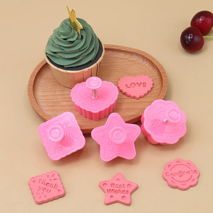 2024 4pcs/set Blessing Words Cookie Cutter Spring Baking Molds Diy Baking Hand Press Cookie Mold
