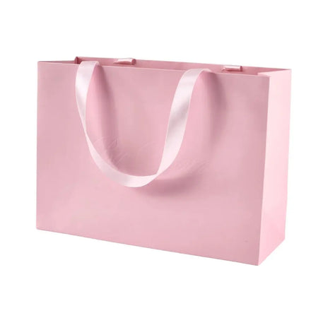 Entry Lux Custom Embossed Logo Printing With Your Own Logo Ribbon Pink Jewelry Packaging Small Shopping Clothing Paper Bags