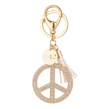 Fashion Gold Plated Letter Love Peace Key Holder Accessory Rhinestone Crystal Peace Sign Keychain for Gift