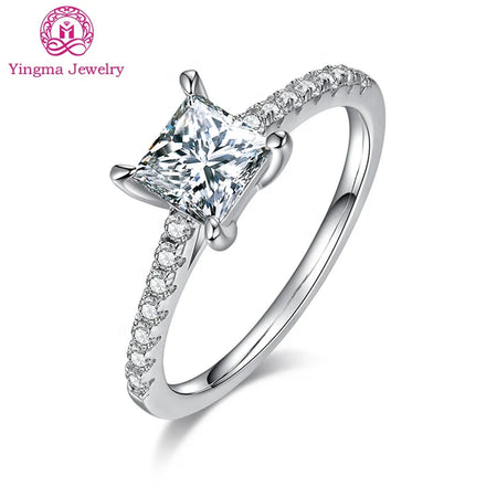 Lab Created Certified Mossanite Wedding Ring 1ct 5.5 mm White Color Princess Cut 925 Silver Engagement Moissanite Ring for Women