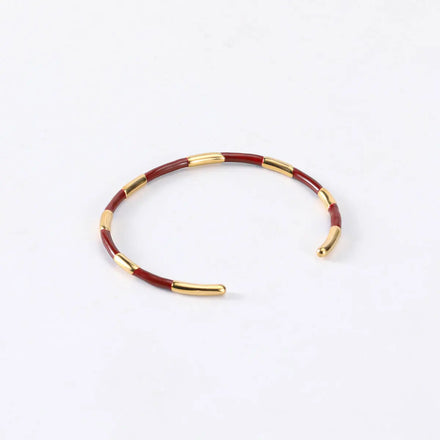 Wholesale Fashion Red Enamel Metal Stainless Steel Cuff Open Hand Bangles Bracelet for Women Texture Trendy Wrist Jewelry 2024
