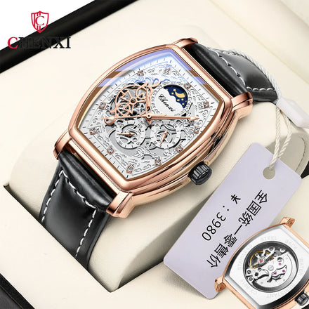 CHENXI New Sun Moon and Stars Barrel-shaped Automatic Mechanical Watch Men's Luminous Hollow Wholesale