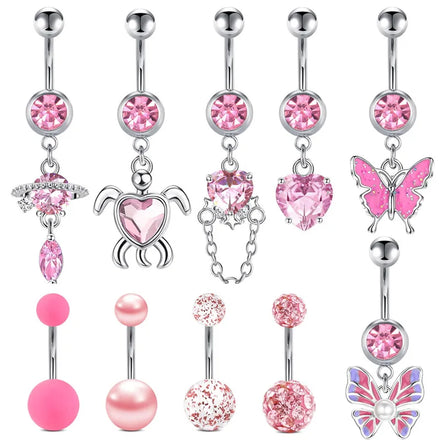 1 pink butterfly Belly Button Ring Fashion Stainless Steel Jewelry for Women Pierced Body Belly Button Nails