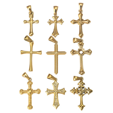 S1214 Small Non Tarnish Religious Religion Jewelry Supplies 18K Gold Plated Stainless Steel Cross Charm Pendants Religion