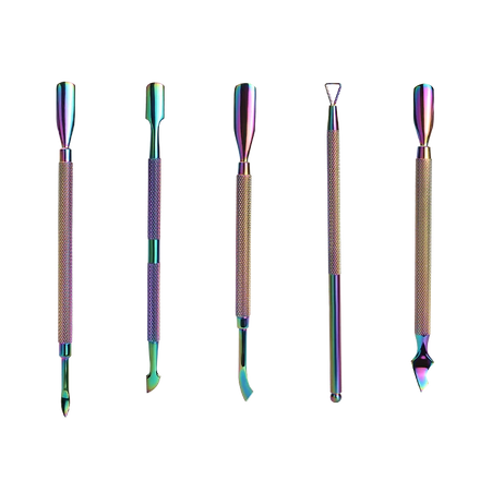 Rainbow Color Stainless Steel Russian Angled Square Flat Cuticle Pusher Sets Kit Nail Cuticle Pusher