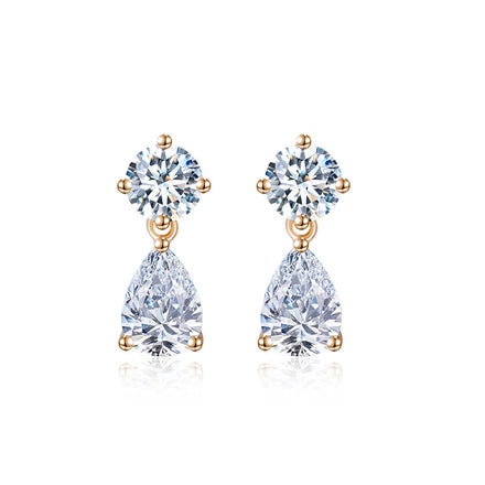 Messi Jewelry MSE-692 Woman Earrings 9K Yellow Gold Round Pear Cut Lab Grown Diamond Stud Earring