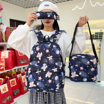 2026 Newest Unisex Geometric Waterproof Zipper Backpack 3PCS/Set Students Bag Large Capacity Schoolbags