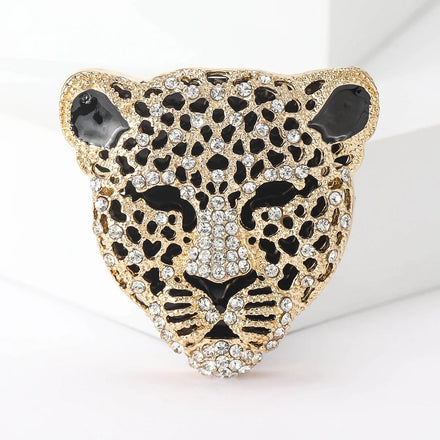 Vintage Gold-Plated Animal Brooch Enamel Rhinestone Leopard Pin Fashionable Men's Jewelry Accessory for Wedding Children's