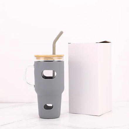 Wholesale Silicone Glass Coffee Cup Tumbler with Handle and Straw Motivation Vaso Mug with Lid for Camping