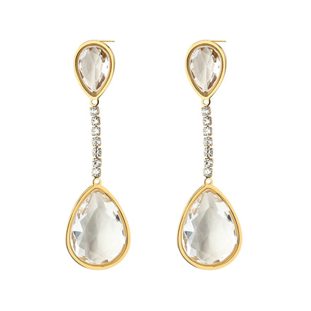 Fashion New Teardrop Zircon Stainless Steel Earrings 18k Pvd Electroplating Water Proof Jewelry Women's Earrings