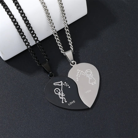 2024 Trending Heart Pendants Necklaces Couple Love You Stainless Steel Jewelry Necklace