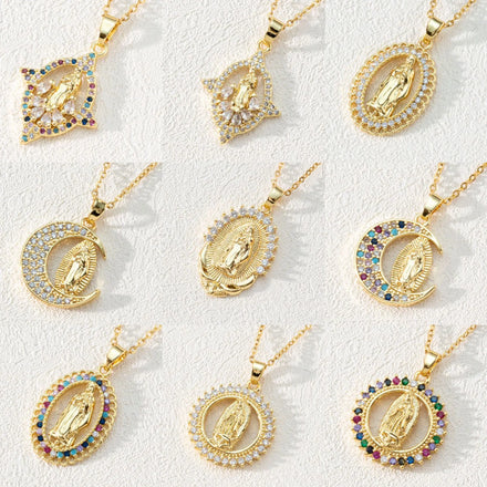 Zircon Christian Jewelry Virgin Jewelry Charm Necklaces Gold Plated Virgen De Guadalupe Virgin Mary Amulet Pendant Necklace