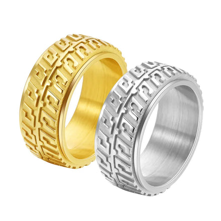 YK New Product Rotatable Car Tire Ring Titanium Steel Men's Punk Style Motorcycle Tire Mark Fashion Jewelry Rings Wholesale