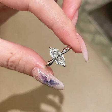 Luxury Solid Platinum Plate 925 Sterling Silver VVS D Color 2 Carat Marquise Cut Moissanite Wedding Women's Ring Fine Jewelry