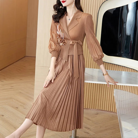 Spring and Autumn New Plus Size Dresses Fashionable Wrinkled Temperament Slim and Loose Wrinkled Dress Wholesale Women's