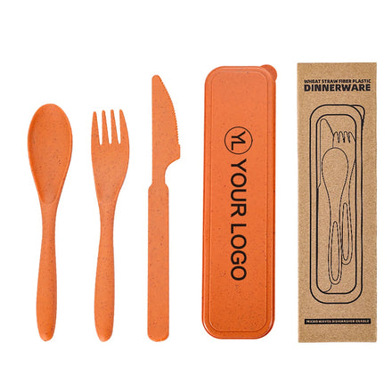 Custom Logo Portable Wheat Straw Cutlery Set Reusable Travel Lunch Utensils for Student Welcome Kits