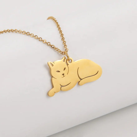 Fashion Cat Pendant Necklace for Women Girls Gold Color Chain on the Neck Kitten Animal Stainless Steel Jewelry Gift Wholesale