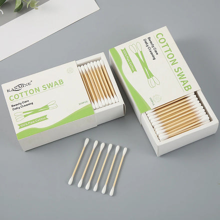 Biodegradable Logo Round Head Earbuds Q Tips Ear Clean 200 Pieces Bamboo Stick Cotton Bud With Drawer Box