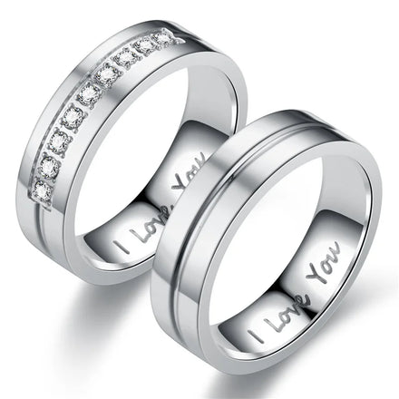 2025 Wholesale Fashionable New Diamond Rings Stainless Steel Rings Engraved I LOVE YOU Couple Rings for Women Men