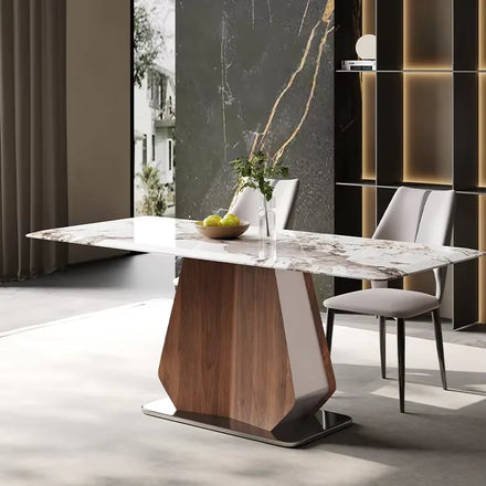 Italian Luxury Dining Table Sintered Stone Modern Design Wood Legs Villa Dining Room Furniture Durable Contemporary Home Decor