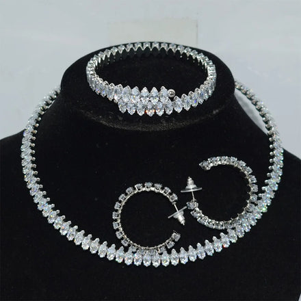 2026 Customized Full Diamond Zircon Open Collar Style Oval Zircon Earrings Bracelet Necklace Set of Three