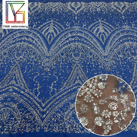 Luxury French Embroidery Beaded Sequin Bridal Tulle Fabric Wedding Bridal Lace Dress Beads Lace Fabric