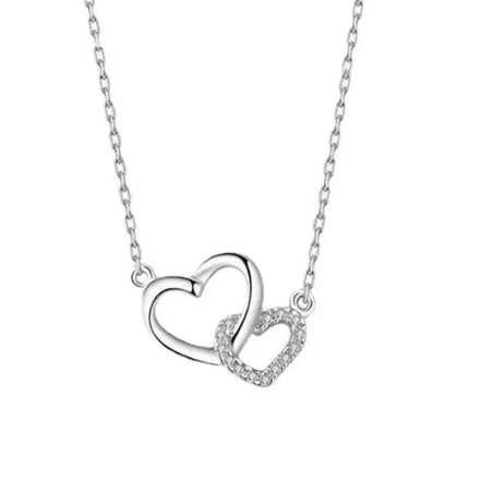 Double Ring Heart Design Tender And Sweet Pendant Necklace With Cubic Zirconia