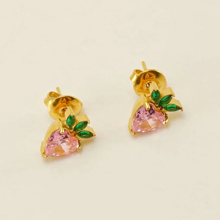 Allergy Free Stainless Steel pink Zircon Fruit Cute Charms Earrings Zircon Stone Stud Summer Earrings