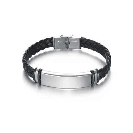 Wholesale Personal Engraved Stainless Steel Bracelet Jewelry Handmade Woven Leather Cuff Couple Bracelet for Men Stainless Steel