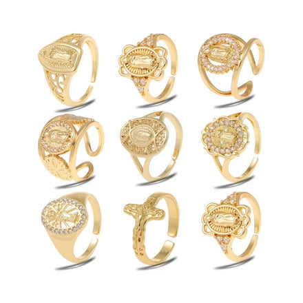 Religious Brass 18k Gold Filled Virgin Mary Ring Gold Plated Filled Ring Adjustable Copper Zircon Virgin Mary Ring With Diamonds