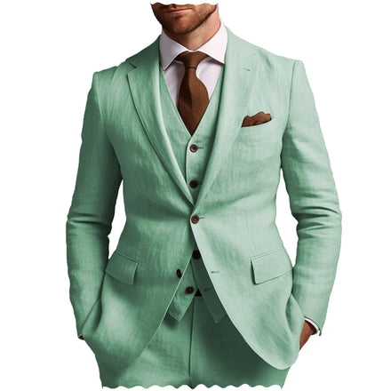Summer Mint Green Linen Men's Suits Regular Fit 3 Pieces Beach Wedding Man Tuxedos Wear Formal Notch Lapel Jacket Vest Pants