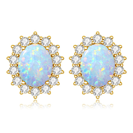 Classic Princess Diana Opal Stud Earrings in Sterling Silver Fine Jewelry for Elegant Style