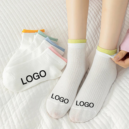 Summer Breathable White Women's Short Socks With Double Ribbed Unisex Low Cut Socks Women's Socks