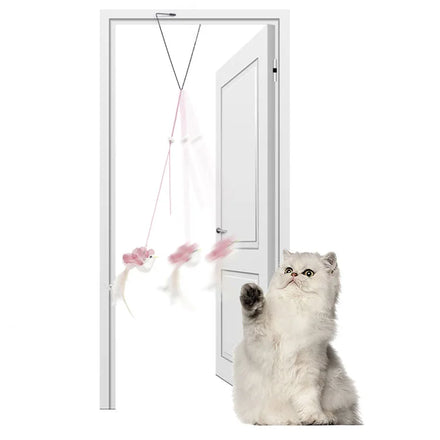 Star Cat BY060 Adjustable Feathers Hanging Door Toy for Cats with Catnip-Interactive Movement Toy