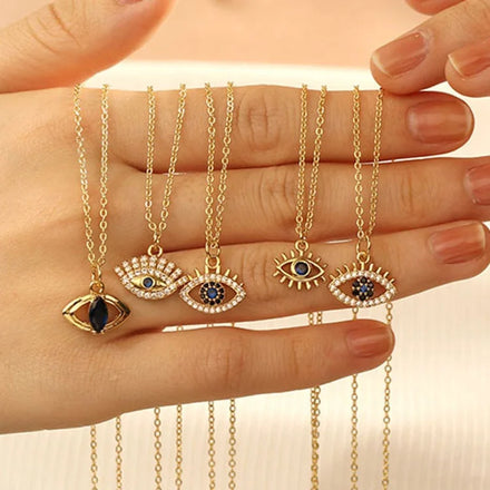 NZ1513 Fashion Dainty Mini 18k Gold Plated CZ Pave Cubic Zirconia Evil Eyes Charm Chain Necklace for Women