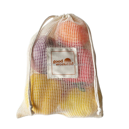 Factory Custom Logo Wholesale Reusable Cotton Mesh Beach Trips Bag Drawstring Net Shopping Bag for Vegetables