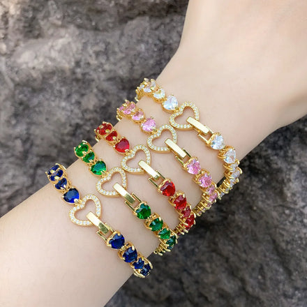 High End Wholesale Gold Plated Heart Shaped Design Bracelet Zircon Tennis Chain Bracelet for Women