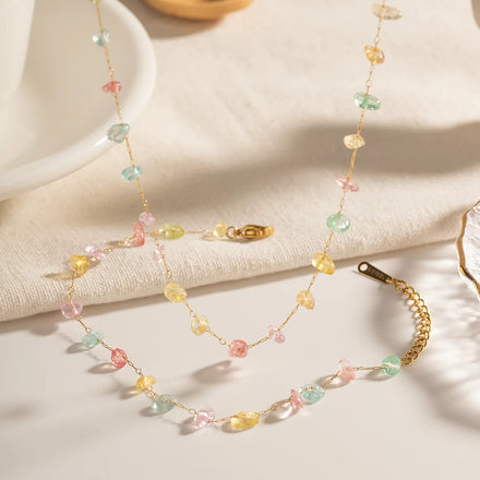 Fast Delivery Best Gift Bracelet Friendship Gold Plated Crystal Stone Beads Colorful Pendant Bracelet and Necklace for Girls