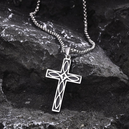 Vintage Designer Simple Stylish Prayer Celtic Knot Cross Pendant Christian Stainless Steel Necklace for Men Fashion Jewelry