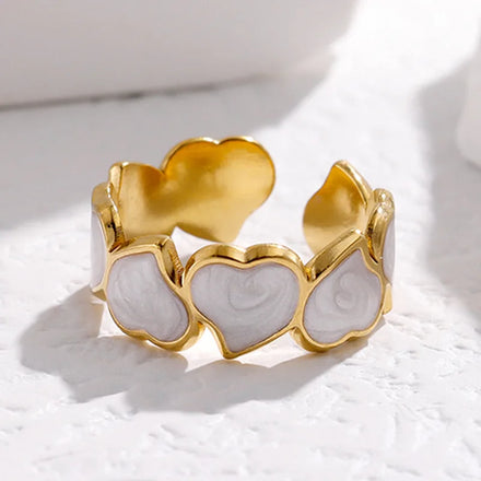 2025 Trendy Fashion Opening Stainless Steel Rings Enamel Rings Heart Rings for Women Engagement Jewelry