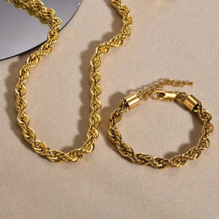 8MM Thick Stainless Steel Twist Necklace Bracelet Large Collarbone Chain Couples Fashionable 18K Gold Cross Border Jewelry Pearl