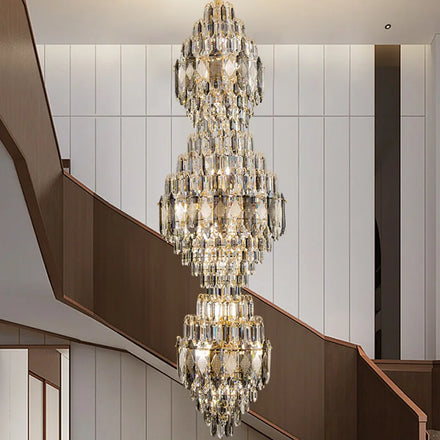 2026 the New Villa Spiral Staircase Long Chandelier Crystal Light Luxury High-End Hollow Jump Double Stairwell Lamps