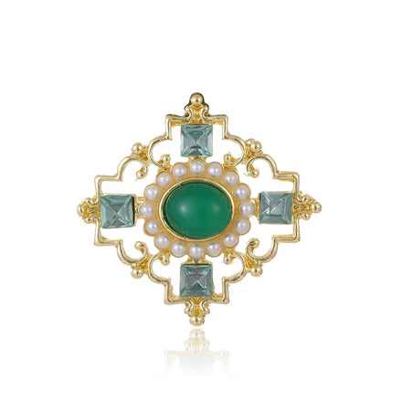 DRAL1102 Baroque Court Pearl Green Hollowed Out Brooch Vintage European and American Cheongsam Cardigan Corsage