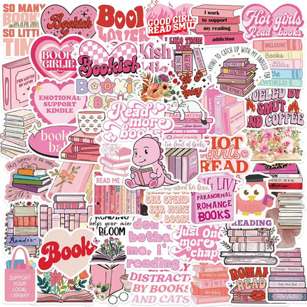 60PCS Cartoon pink Girly Bookish Book Lover Reading Stickers