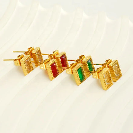 Allergy Free Stainless Steel Geometric Rectangle Small Charms Earrings Zircon Stone Stud Summer Earrings
