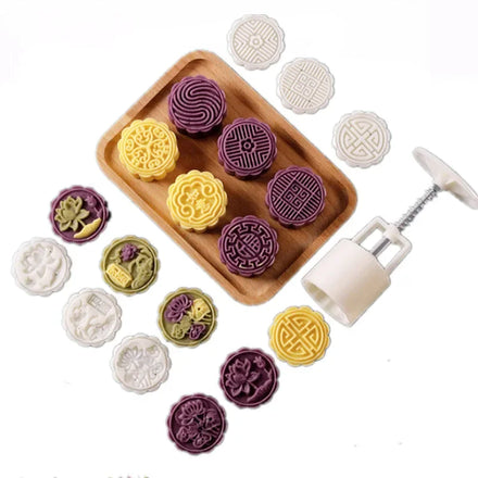 50g Flower Mooncake Mold Set Mid Autumn Festival DIY Hand Pressure Fondant Moon Cake Mould