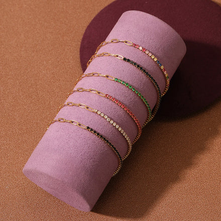 Rainbow Colored Cubic Zircon Titanium Steel Bracelet for Women Wholesale Full Crystal Stainless Steel Bracelets Fine Jewelry
