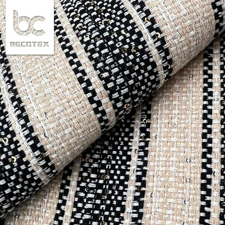 Hot Selling Modern Style Yarn Dyed Wool Tweed Fabric Sequin Jacquard Woven Fabric