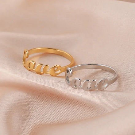 Fashion Love Letter Rings for Beloved Stainless Steel Gold Color Birthday Wedding Women Ring Jewelry Gifts Wholesale