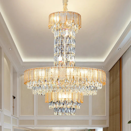 Post-Modern Light Luxury Multi-Storey Crystal Chandelier Villa Living Room Light Duplex High Hanging Light Decoration